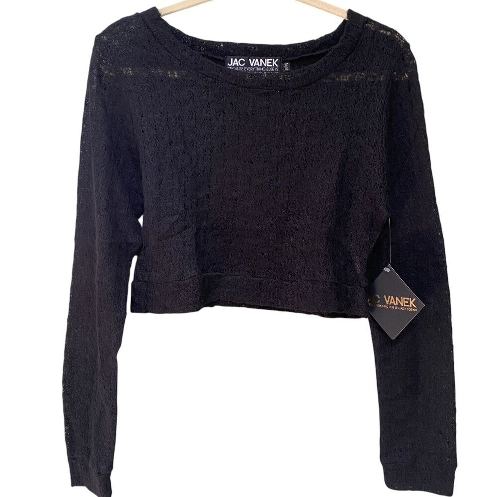 NWT Jac Vanek New Orleans Sweater Sz S/M Black Cropped Neutral Festival Concert